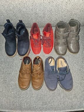 Lot of 6 Kids Shoes - Navy, Red, Gray, Brown